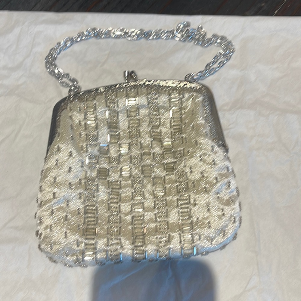 Silver Beaded Evening Bag - Unbranded